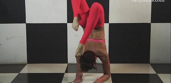  Red pants flexible gymnast Sofia Gnutova